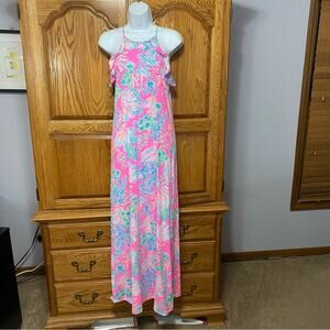 Lilly Pulitzer Billie Maxi Dress Prosecco Pink Seaing Things Women’s XS Coastal